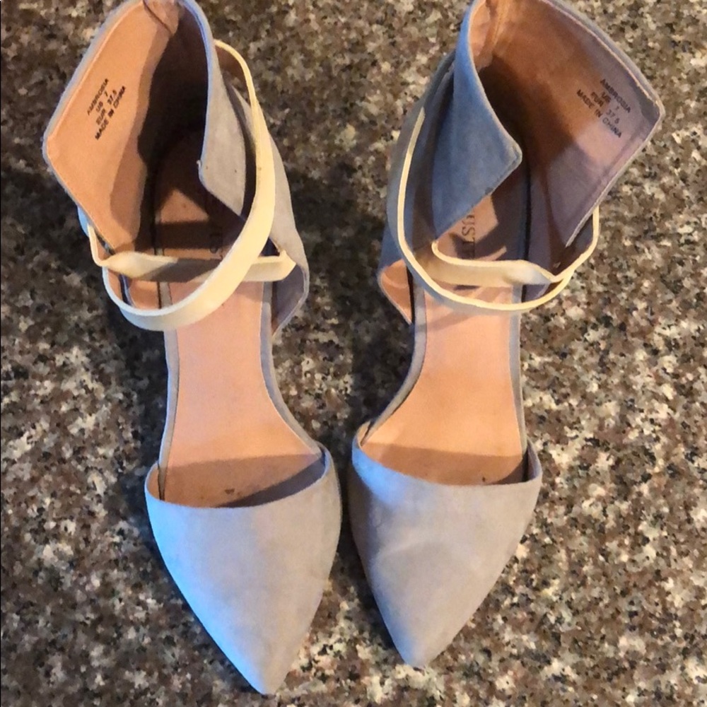 Blue suede shoes with nude strap
